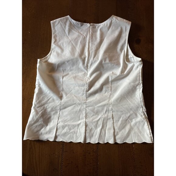 Brooks Brothers 346 Scalloped Sleeveless Blouse White Minimalist Women’s Size 12 - Picture 6 of 6